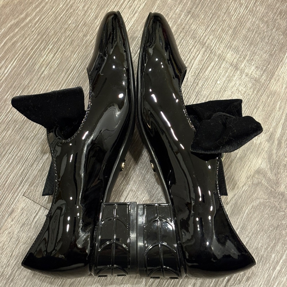Cecelia Smile Black Patent Leather Velvet Bow Mary Jane Heels 6 Ballet Coquette - Picture 6 of 9